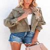chouyatou Women's Washed Cropped Denim Jacket Button Up Hooded Jean Shacket Jacket Tops (Medium, Olive) view 2