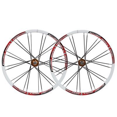 SHKJ Mountain Bike Wheelset 26 Inch Double Walled Alu Rim MTB Disc Brake Wheels Front Rear QR Bicycle Wheelset Cassette Hub 7/8/9 Speed (Color : White Gold)