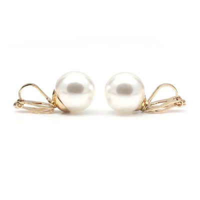 HAPPYAN Women's Bridal Wedding Simulated Pearl Clip on Earrings No Pierced Luxury Jewelry Ear Clip Anit-allergy (12mm Gold Clip-ons)
