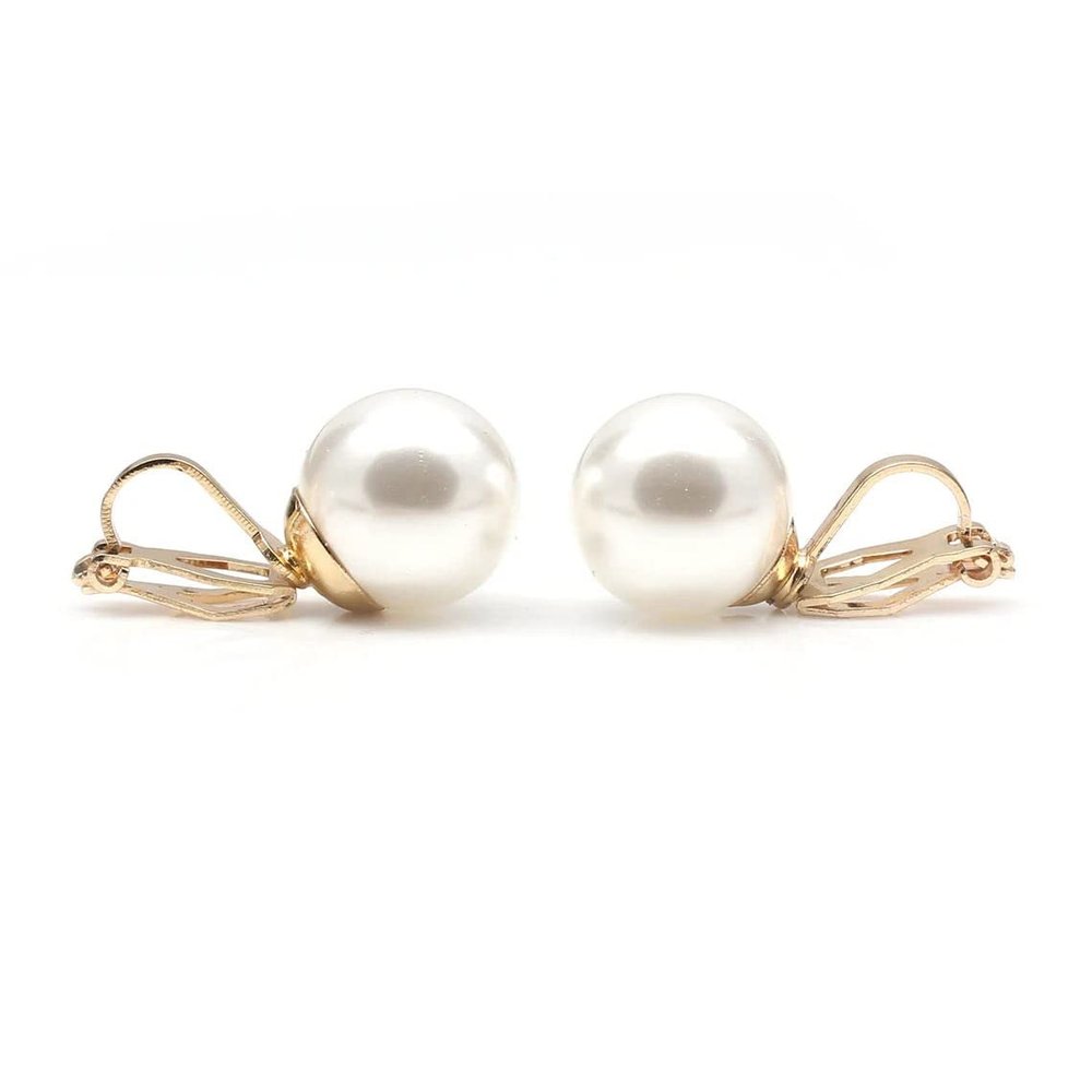 HAPPYAN Women's Bridal Wedding Simulated Pearl Clip on Earrings No Pierced Luxury Jewelry Ear Clip Anit-allergy (12mm Gold Clip-ons)