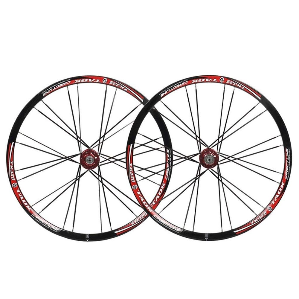 SHKJ Mountain Bike Wheelset 26 Inch Double Walled Alu Rim MTB Disc Brake Wheels Front Rear QR Bicycle Wheelset Cassette Hub 7/8/9 Speed (Color : Black Red)
