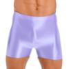 dPois Mens Glossy Mid Waist Board Shorts Compression Workout Gym Yoga Sports Athletic Short Leggings Purple X-Large view 1