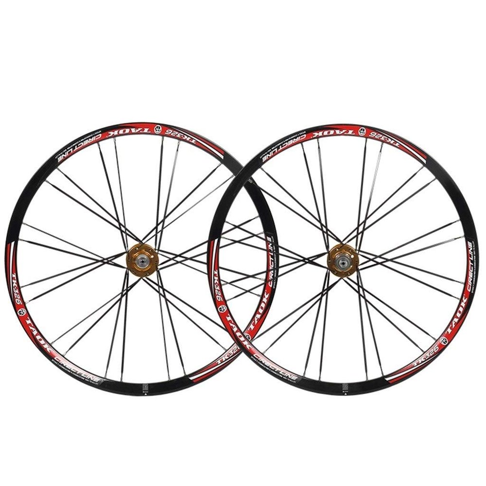 SHKJ Mountain Bike Wheelset 26 Inch Double Walled Alu Rim MTB Disc Brake Wheels Front Rear QR Bicycle Wheelset Cassette Hub 7/8/9 Speed (Color : Black Gold)