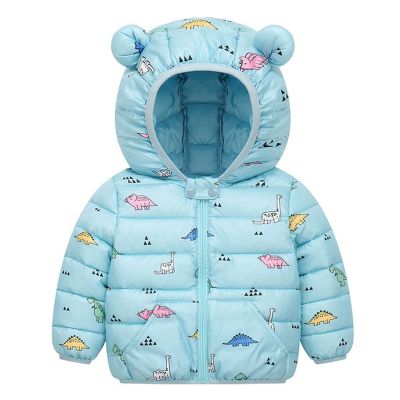 Dkygxwt Toddler Kids Baby Boys Girls Bear Ears Hooded Coats Winter Warm Jacket Cartoon Dinosaur Padded Outwear Clothes