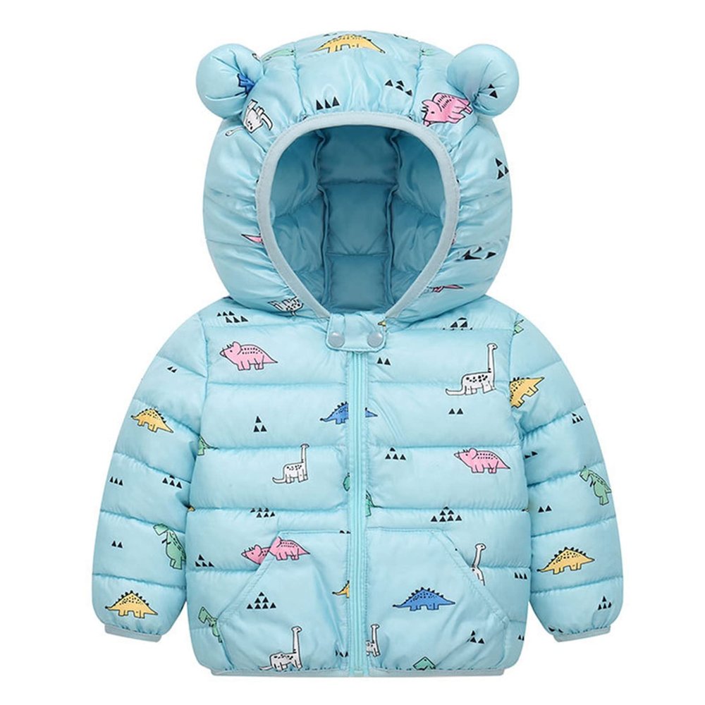 Dkygxwt Toddler Kids Baby Boys Girls Bear Ears Hooded Coats Winter Warm Jacket Cartoon Dinosaur Padded Outwear Clothes