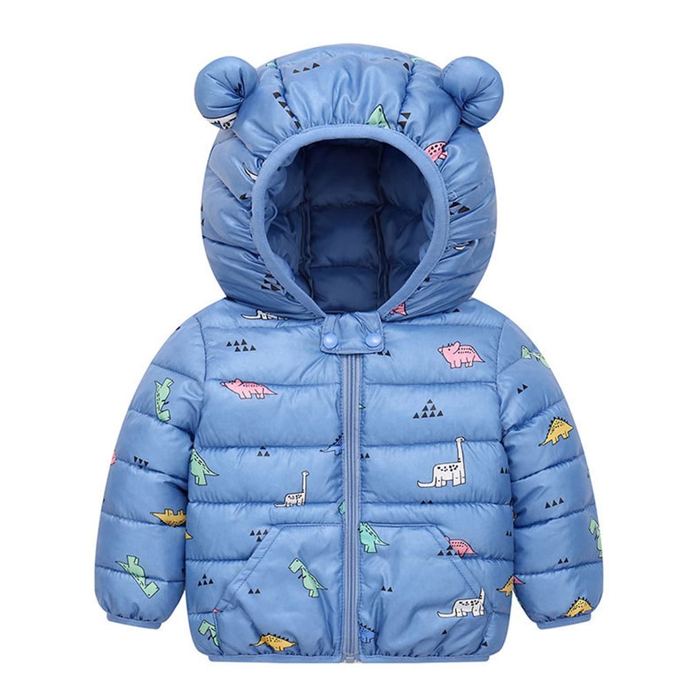 Dkygxwt Toddler Kids Baby Boys Girls Bear Ears Hooded Coats Winter Warm Jacket Cartoon Dinosaur Padded Outwear Clothes