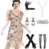 1920s Vintage Inspired Sequin Embellished Fringe Long Gatsby Tassels Hem Flapper Dress 20s Accessories Set view 1