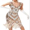 1920s Vintage Inspired Sequin Embellished Fringe Long Gatsby Tassels Hem Flapper Dress 20s Accessories Set view 3