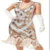 1920s Vintage Inspired Sequin Embellished Fringe Long Gatsby Tassels Hem Flapper Dress 20s Accessories Set view 4