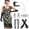 1920s Vintage Inspired Sequin Embellished Fringe Long Gatsby Tassels Hem Flapper Dress 20s Accessories Set view 1