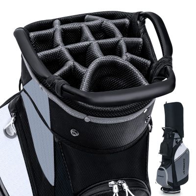 GYMAX Golf Cart Bag, 14 Way Club Bag with Rain Hood, Portable Lightweight Shoulder Strap & Carry Handle, Cooler Pouch, Rangefinder Pocket, Freestanding for Men Black