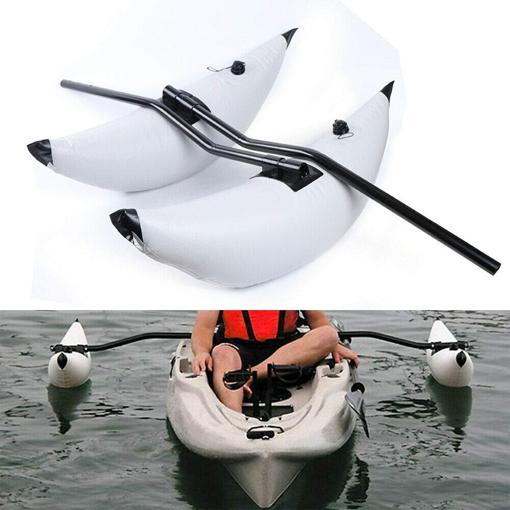 2Pcs PVC Inflatable Kayak Outrigger Stabilizer Kit, Durable Kayak Outrigger Floats, Fishing Float Tube Kit for Kayak, Canoe, Boat, Paddling, Fishing, Standing and Beginners (White,with Sidekicks)
