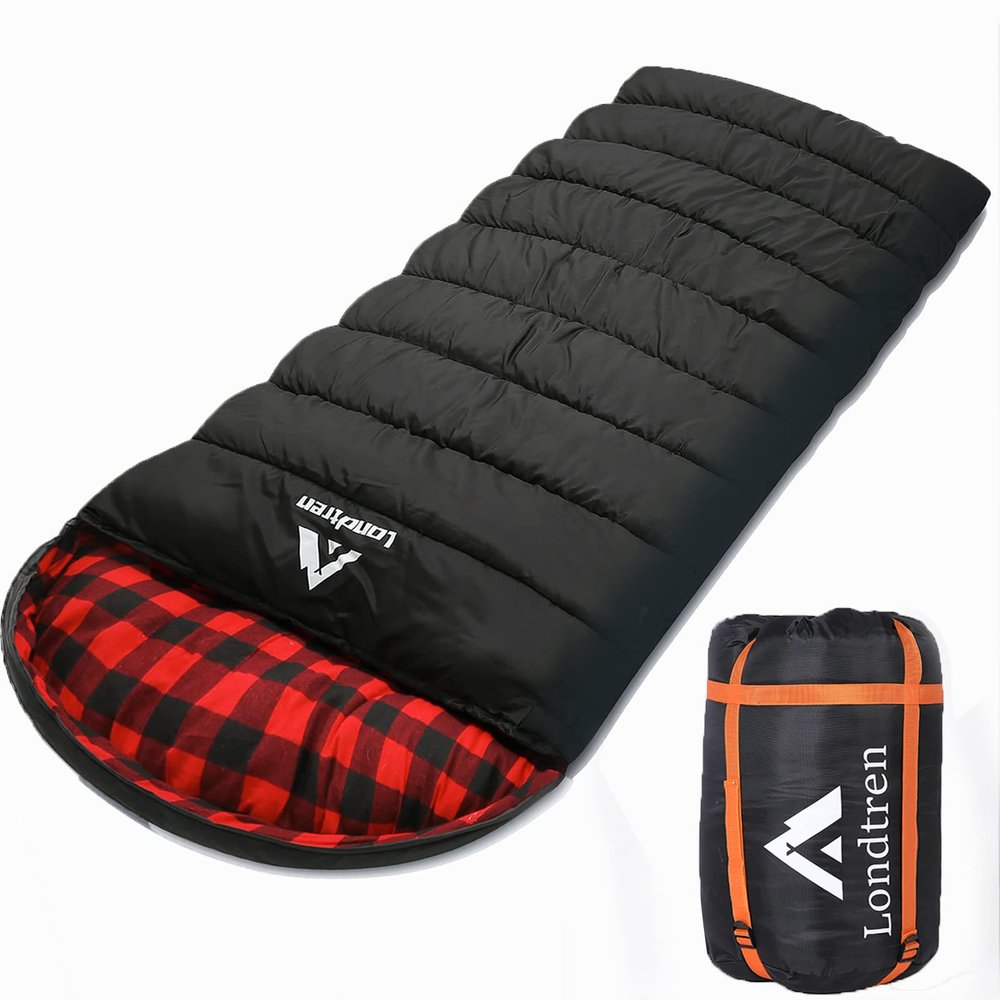 Londtren Large 0 Degree Sleeping Bags for Adults Cold Weather Sleeping Bag Camping Winter Below Zero 20 15 Red Flannel Big and Tall