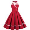 50s Vintage Halter Dress for Women 1950 Rockabilly Dresses Fit and Flare Cocktail Dress 60s Dress Vintage Spring Tea Party Swing Dress Red-Button Large view 1