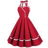 50s Vintage Halter Dress for Women 1950 Rockabilly Dresses Fit and Flare Cocktail Dress 60s Dress Vintage Spring Tea Party Swing Dress Red-Button Large view 2
