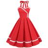 50s Dresses for Women Vintage Halter Polka Dot Cocktail Dresses 1950s Halter Rockabilly Dresses 50's 60's Prom Tea Party Swing Dresses Audrey Hepburn Prom Dress Red Polka-Button Large view 1
