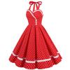 50s Dresses for Women Vintage Halter Polka Dot Cocktail Dresses 1950s Halter Rockabilly Dresses 50's 60's Prom Tea Party Swing Dresses Audrey Hepburn Prom Dress Red Polka-Button Large view 2