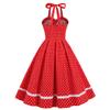 50s Dresses for Women Vintage Halter Polka Dot Cocktail Dresses 1950s Halter Rockabilly Dresses 50's 60's Prom Tea Party Swing Dresses Audrey Hepburn Prom Dress Red Polka-Button Large view 3