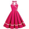 50s Vintage Halter Dress for Women 1950 Rockabilly Dresses Fit and Flare Cocktail Dress 60s Dress Vintage Spring Tea Party Swing Dress Hot Pink-Button Small view 1