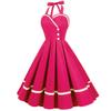 50s Vintage Halter Dress for Women 1950 Rockabilly Dresses Fit and Flare Cocktail Dress 60s Dress Vintage Spring Tea Party Swing Dress Hot Pink-Button Small view 2