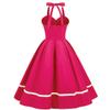 50s Vintage Halter Dress for Women 1950 Rockabilly Dresses Fit and Flare Cocktail Dress 60s Dress Vintage Spring Tea Party Swing Dress Hot Pink-Button Small view 3