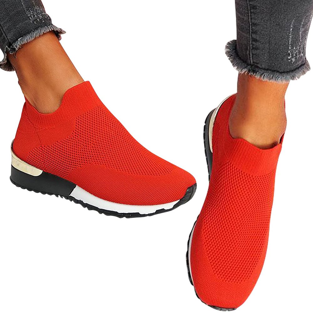 Color Block Walking Shoes Women Thick Sole Breathable Woven Mesh Slip-on Easy Sneakers Comfortable Lazy Casual Shoes Lightweight Yoga Tennis Athletic Shoes