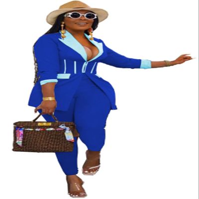 Womens Sexy 2 Pieces Solid Color Zipper Blazer Top Suit Pants Tracksuit Outfit Set Suits