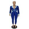 Womens Sexy 2 Pieces Solid Color Zipper Blazer Top Suit Pants Tracksuit Outfit Set Suits view 3