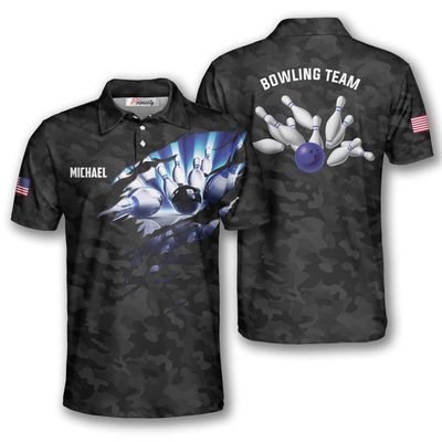 PRIMESTY Custom Bowling Shirts for Men, Personalized Bowling Jerseys with Name and Team Name, Custom Bowling Polo Shirts Camo
