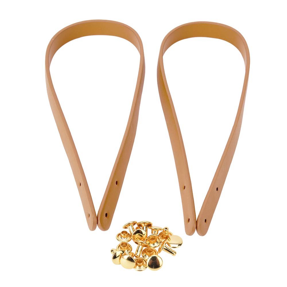 2 Pcs 65cm Leather Bag Handles Shoulder Bag Replacement Strap with Rivet Sets Easy Installation Leather Strap for Handbag(Beige)