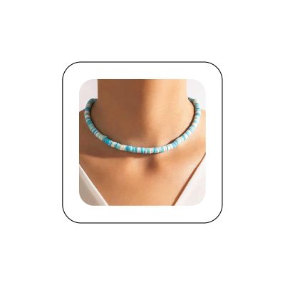 Andelaisi Boho Heishi Surf Choker Necklace Heishi Bead Choker Necklace Vinyl Disc Bead Necklace Chain Vinyl Bead Collar Necklace Chain Jewelry for Women