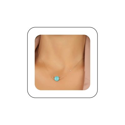 Andelaisi Boho Turquoise Pendant Necklace Gold Round Turquoise Bead Choker Necklace Vintage Turquoise Necklace Choker Minimalist Blue Gem Necklace Jewelry for Women