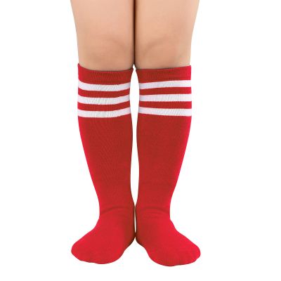 Kids Red Soccer Socks Boys Baseball Youth Toddler Red and White Striped Socks Girls Cotton Stocking for Child 3-6 Years