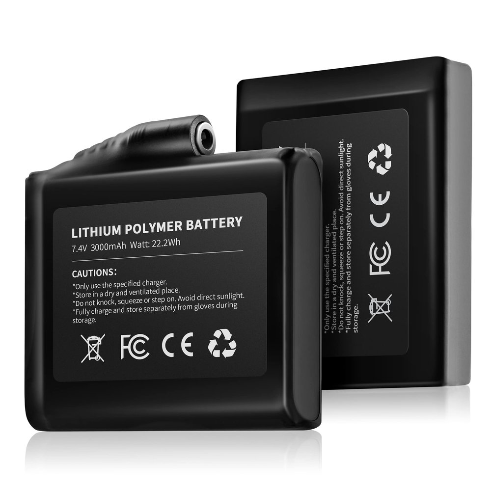 Royalrose Rechargeable 7.4V 2500mAh/3000mAh Li-ion Batteries for Heated Gloves (2pcs Included) (3000MAH)