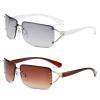 willochra 2pcs Diamond Rimless Sunglasses Women Luxury Bling Oval Rectangular Rhinestone Sunglasses Shield Goggle sunglasses Shades (2pcs-brown&silver lens) view 1