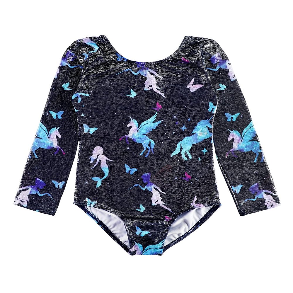 Long Sleeves Leotards for Girls Gymnastics Size 6/7 6-7 7-8 Year Old Mermaid Fairy Unicorn Butterfly Stars Starry Black Sparkle Tumbling Outfit Bodysuits Kids Horse Clothing