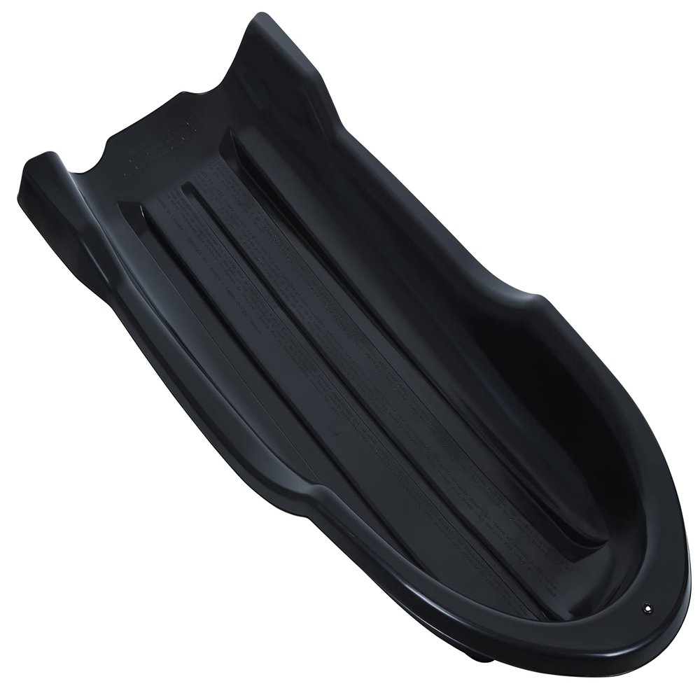 Superio Toboggan Snow Sled for Kids and Adults, 46" Heavy Duty Plastic Open Back Slider with Handles and Hole for Pull Ropes- (Ropes Excluded) Kid and Adult Winter Fun (Black)