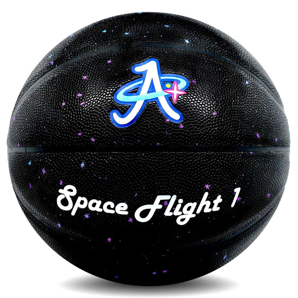 A Plus Collectibles Official Space Flight 1" Leather Game Basketball, Indoor/Outdoor Court, Full Size Kids & Adult Size 7, 29.5" (Black)