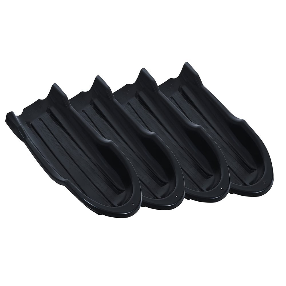 Superio 46" Toboggan Snow Sleds for Kids and Adults, 4 Pack Heavy Duty Plastic Open Back Sliders with Handles and Hole for Pull Ropes- (Ropes Excluded) (Black)
