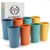 Homienly Reusable Plastic Cups - Wheat Straw Unbreakable Drinking Glasses & Water Glasses | Multi-Color Stackable Plastic Cups, Dishwasher Safe | Glassware & Cup Sets for Kitchen (20 oz 8-Pack) view 1