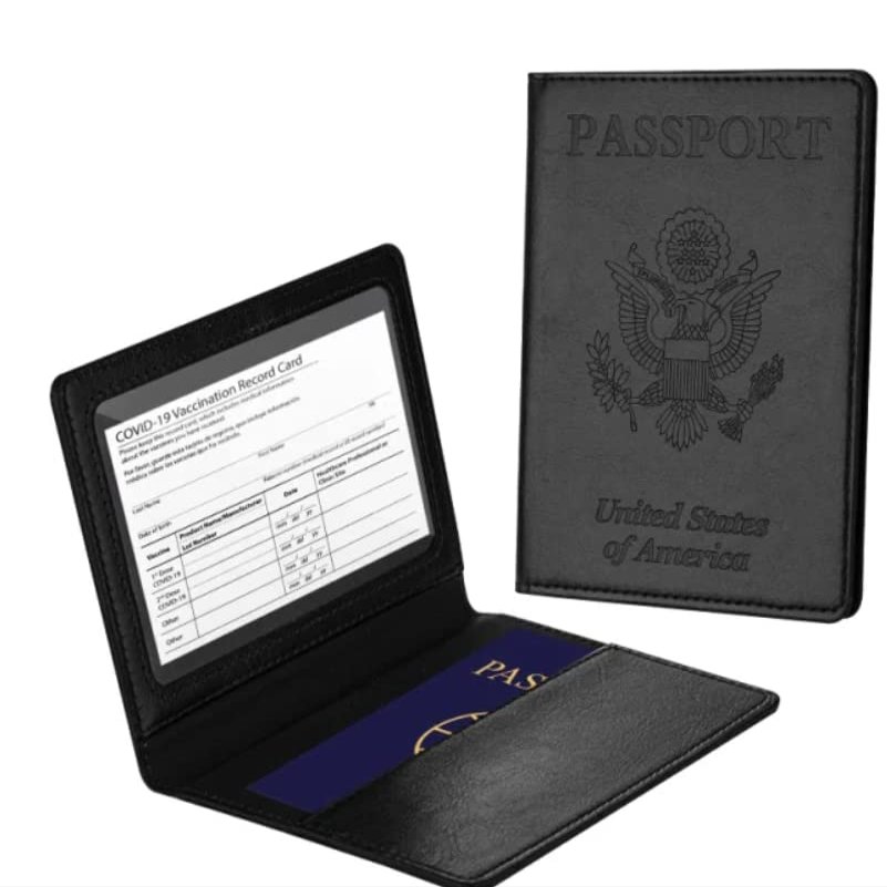 Tradencia Passport Holder with Vaccine Card Holder Slot Combo, PU Leather Passport Cover for Man Women, Waterproof (Dark Blue) 4 Pack