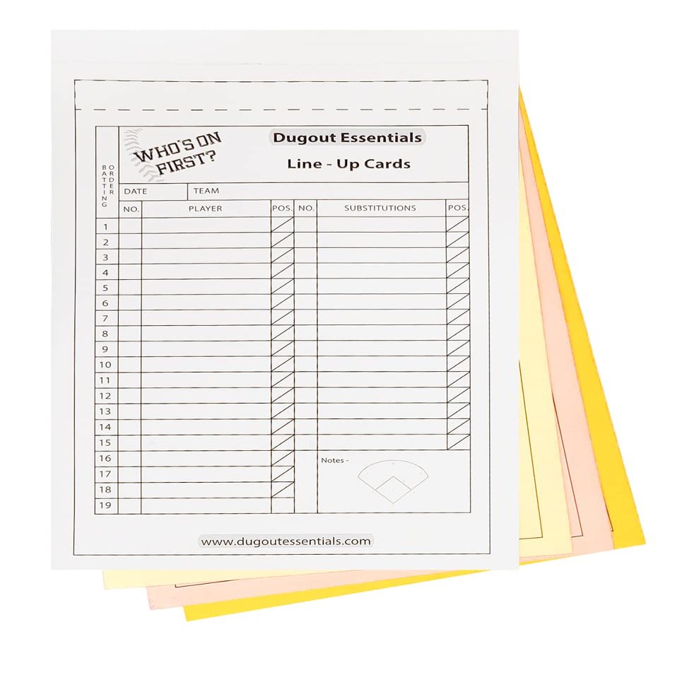 Dugout Essentials Baseball/Softball Line-Up Cards - 40 Cards Per Package (4-Part)