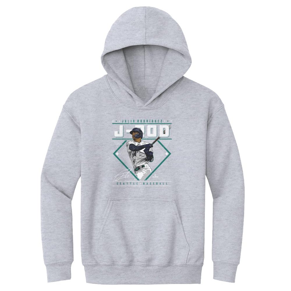 500 LEVEL Julio Rodriguez Youth Sweatshirt (Youth Hoodie, Large, Gray) - Julio Rodriguez Seattle Diamond Name WHT