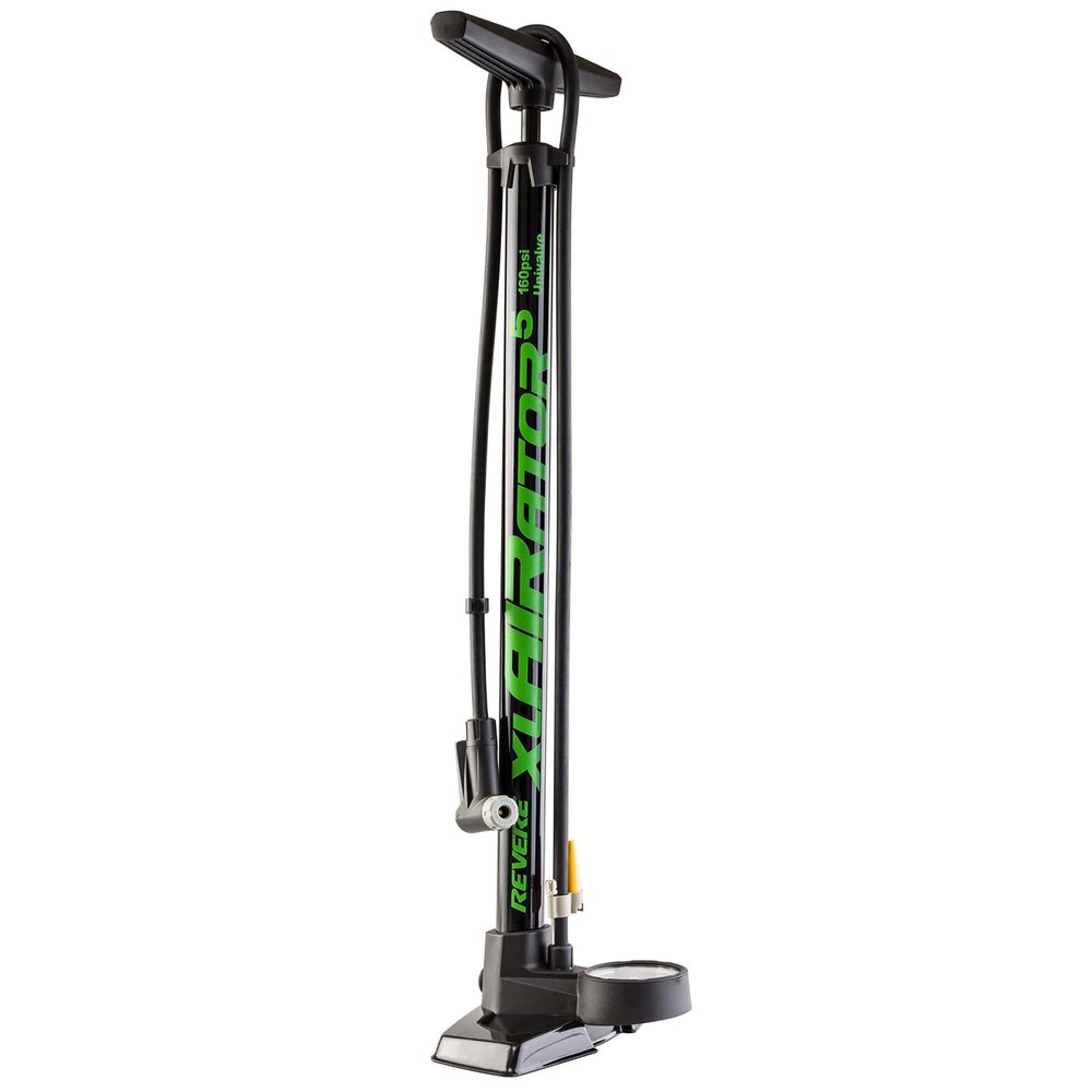 Revere xlAIRator 5 Bike Floor Pump 160 PSI, Dual Valve Compatibility (Presta & Schrader), Extra-Large Gauge, 41" Hose, Includes Patch Kit Ideal for Road & Mountain Bikes