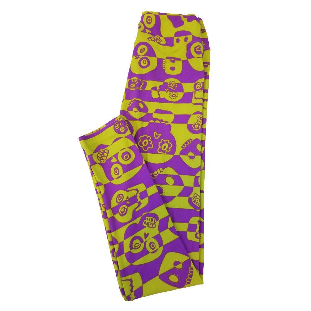 Lularoe Tween TW Halloween Skulls Skeleton Blue Mustard Yellow Leggings fits Adult Adult Sizes 00-0