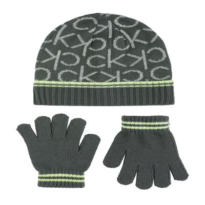 Calvin Klein Boy's Cuff Hat and Gloves Set, Blue Lake, 8-16