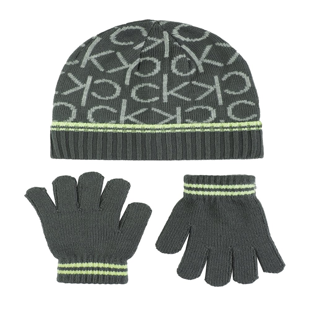 Calvin Klein Boy's Cuff Hat and Gloves Set, Blue Lake, 8-16