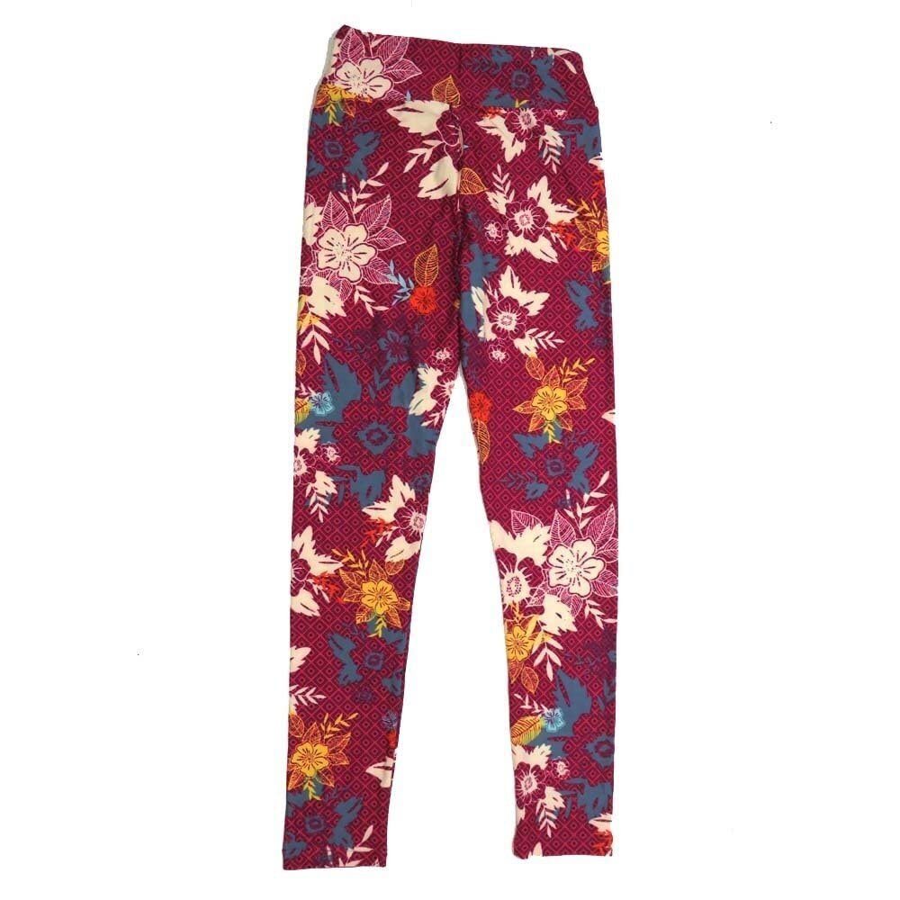 Lularoe Tween Floral Hybiscus Geometric Checkerboard Leggings fits Adult Sizes 00-0 TWEEN-3392-E Multicoloured