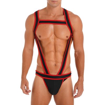 CHICTRY Men's One Piece Jockstrap Leotard Underwear Backless Jumpsuits Wrestling Singlet Bodysuit Red A XX-Large