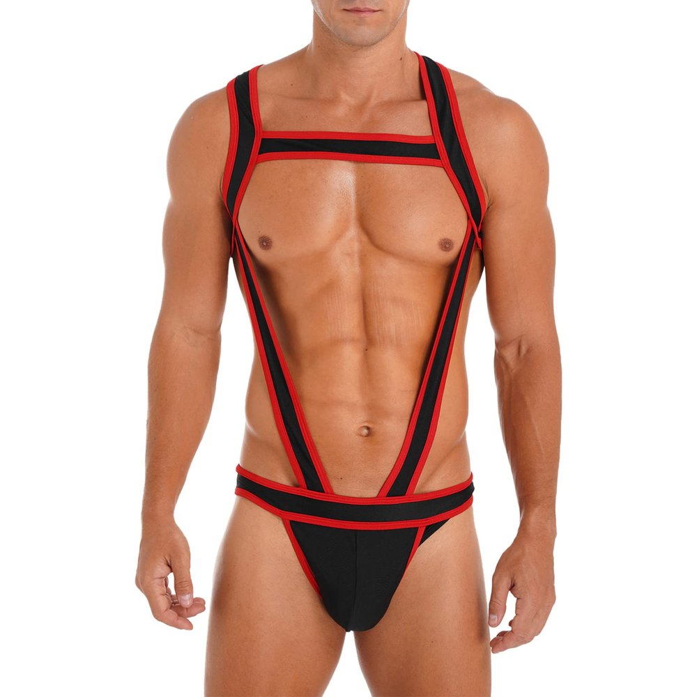 CHICTRY Men's One Piece Jockstrap Leotard Underwear Backless Jumpsuits Wrestling Singlet Bodysuit Red A XX-Large
